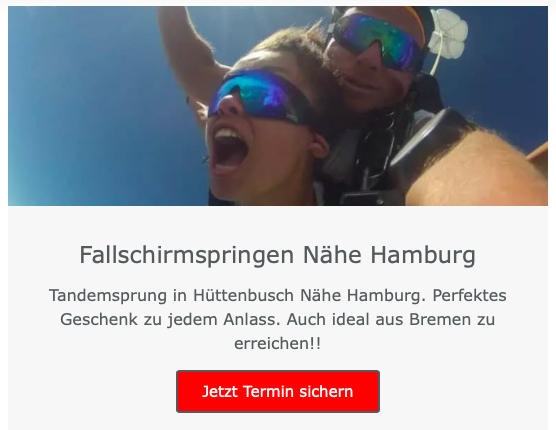 fallschirmspringen hamburg Hüttenbusch Niedersachsen tandemsprung Geschenk gutschein Flugplatz