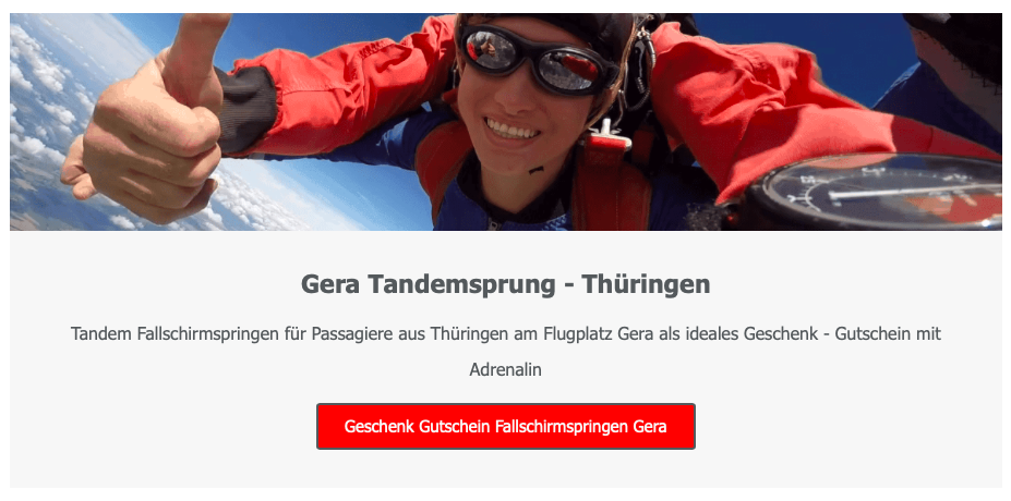 Fallschirmspringen Gera in Thüringen als Geschenk Gutschein Terminreservierung Ticket