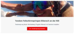 Tandemsprung Biberach an der Riß Fallschirmspringen Baden Württemberg Fallschirmsprung Geschenk Gutschein