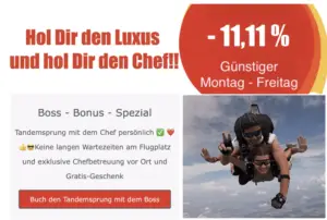 Spezialangebot Buch den Boss Tandemsprung Fallschirmspringen Chef Montag bis Freitag