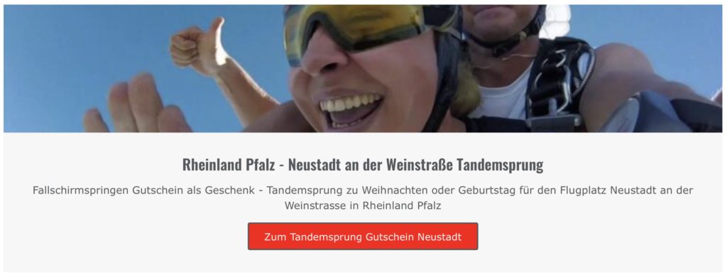 Neustadt an der Weinstrasse Fallschirmspringen Tandemsprung Rheinland Pfalz Geschenk Gutschein Termine Reservierung Flugplatz